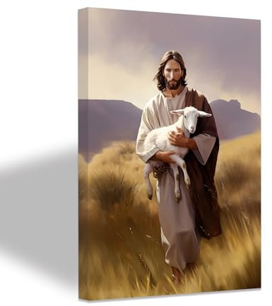 ZXHYWYM Jesus Lamm Wanddekoration Jesus Schaf Gemälde Christus Wandbilder christlicher Leinwanddruck Gott Glaube Poster für Wohnzimmer Schlafzimmer mit Rahmen (D (40.00 x 60.00 cms))