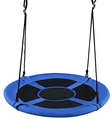 DREAMADE Balançoire Nid d’Oiseau Ronde en Tissu Oxford,Balançoire à Suspendre Enfants avec Hauteur Réglable 100-180CM,Siège Suspendu Charge 300KG pour Jardin,Caming,Balcon (Bleu, Renforcée)