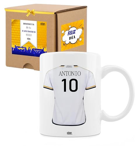 Taza Personalizada del Madrid Nombre Número Regalo Ideal Fanáticos Futbol Madridista Diseño Exclusivo Cerámica 325 Ml Regalo Día Del Padre Amigo Navidad Cumpleaños Detalles Especiales (Madridceramica)