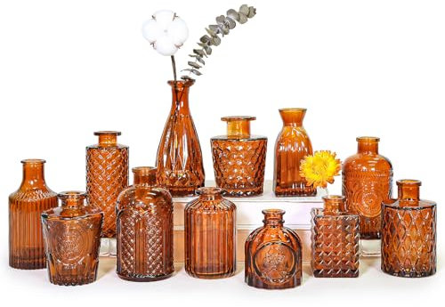 SUPMIND Lot de 12 vases en Verre Marron foncé pour centres de Table, Mini vases Vintage pour décorations de Mariage rustiques (Ambre)