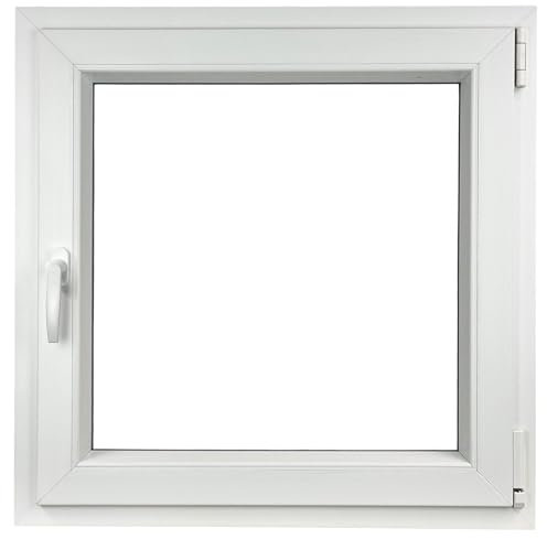 ALUCON Kellerfenster 600x600 mm – Fenster 60x60 cm – Kunststofffenster Innen Weiß/Außen Weiß – Flügelfenster DIN Rechts