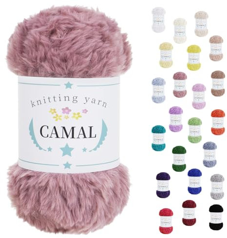 CAMAL Laine à Tricoter, 100g Fil de Fausse Fourrure Velours Fil Crochet Duveteux Pelote de Laine Velours pour Crochet Couverture, Chapeau, Poupées, Châles - 60m (Rose Poudre)