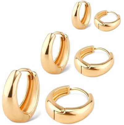 3 Pairs Chunky Earrings, Gold Chunky Earrings Stacking Earrings Small Hoop Earrings Set for Women Jewelry Gifts