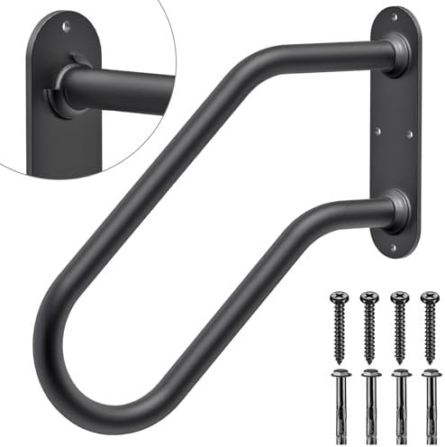 Insaga Handrail for Step, Metal Hand Rail for Outdoor 1-3 Steps Wall Mounted Non-Slip Matte Grab Bar 3.3cm Round Elderly Kids Disabled Safety Grip for Outside Garden Garage Porch Entry, 45cm