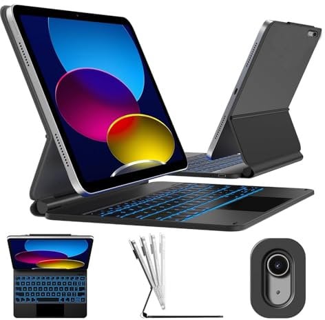 FOGARI Keyboard Case for iPad 10th/A16 11th Generation 10.9''/11''(2022/2025), Magic Keyboard iPad 10.9'', Magnetic Keyboard Case with Multi-Trackpad, 7 Colors Backlight, UK Keyboard - Black