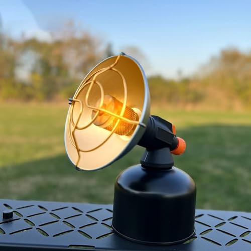 Calentador de gas para camping, mini calentador portátil para exteriores con cubierta antiquemaduras, mini calentador de estufa de calefacción de gas, para camping, senderismo, pesca y esquí