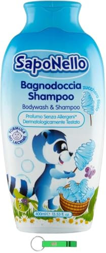 8x Paglieri SapoNello - Bagnodoccia Shampoo Zucchero Filato, Duschgel und Shampoo mit Zuckerwatte, Formel ohne Tränen, hydratisierte Haut 400ml + Beni Culinari Kostenloser Schlüsselanhänger