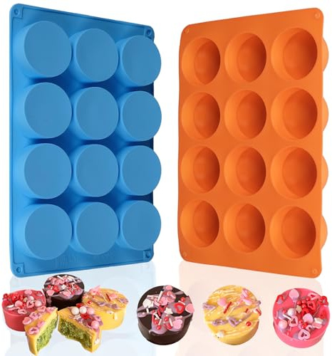 2PCS Silicone Cookie Chocolate Molds, AICMEI 12 Cavity Round Silicone Baking Mold for Chocolate Covered Oreos, Candy, Mini Cake, Jelly(Orange+Blue)