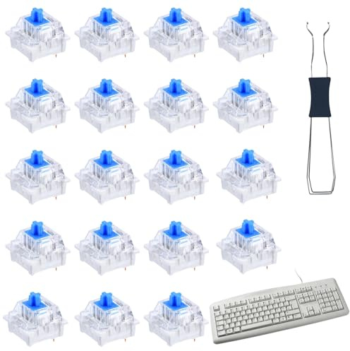 20 Stück Blaue 3-Pin Keyboard Switches mit Zieher | Tastatur-Switches zum individuellen Austausch und Anpassen des Tippgefühls; Pin-Anzahl und Kompatibilität prüfen.
