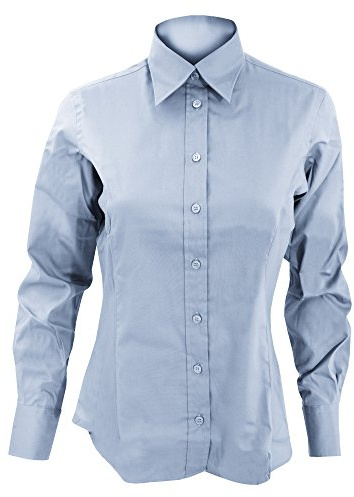 Kustom Kit Ladies Oxford Shirt with Centre Back Pleat Light Blue Size 28