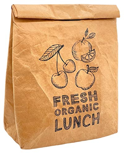 MIK funshopping Pausenbrot-Tasche, Braune Lunchbag isoliert kalt oder warm, Kühltasche mit Klettverschluss, thermische Tasche (Fresh Organic Lunch)