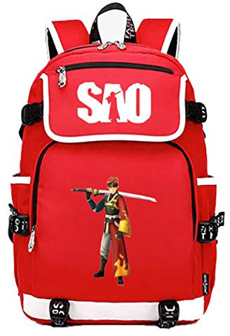 WANHONGYUE Sword Art Online SAO Anime Cosplay Schoolbag Rucksack 15.6 Laptop Backpack with USB Charging Port Red / 7
