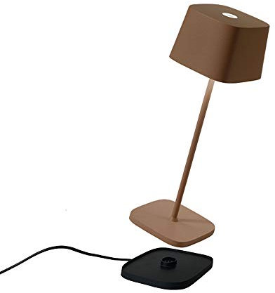 Zafferano, Ofelia Lampe, Kabellose, Wiederaufladbare Tischlampe mit Touch Control, Auch für den Außenbereich Geeignet, Dimmer, 2700-3000 K, Höhe 29 cm, Farbe Corten