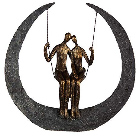 Brillibrum Design Skulptur Liebespaar Mond Schaukel aus Polyresin gefertigt Bronze farbende Kunst Figur Freundschaft Statue Moon Liebevolle Deko (Variante 2)