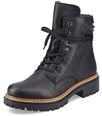 Rieker Damen Schnürstiefeletten 72621, Frauen Stiefeletten,halbstiefel,Kurzstiefel,uebergangsschuhe,uebergangsstiefel,schwarz (00),39 EU / 6 UK