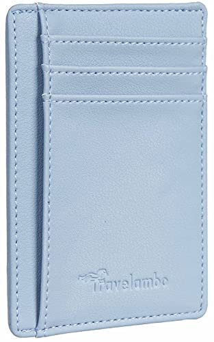 Travelambo Vordertasche Minimalistische Leder Slim Wallet RFID Blocking Medium Size, Blue Classic, Minimalistisch