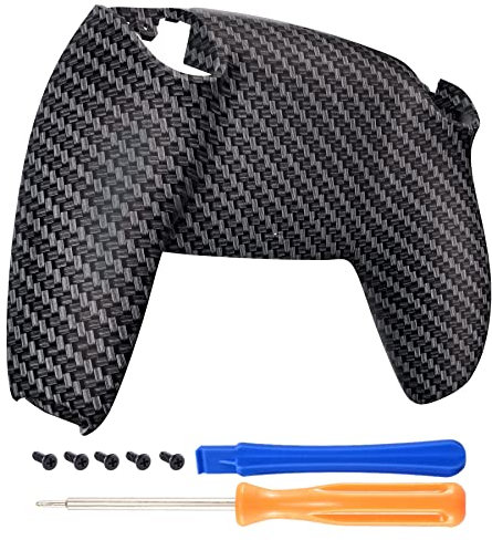 eXtremeRate PS5 Controller Compatible Black Silver Carbon Fiber PS5 Controller Compatible Soft Back Cover Compatible with PS5 Controller