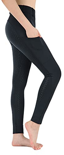 beroy Kids Horseback Riding-Pants Girls Boys Equestrian-Breeches Schooling Horse Tights Full Seat Silicone Pockets(Black,8,Big Kid)