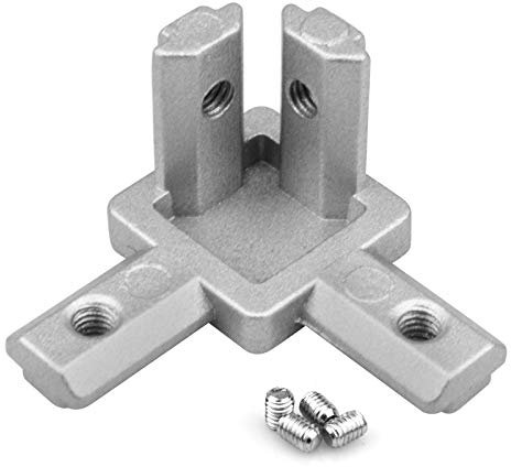 TSSS 20 Stück 3 Wege Aluprofil Eckverbinder Serie 20x20, Edelstahl Schrauben für Standard Aluminium-Extrusionsprofil aus Aluminiumlegierung mit T-Schlitz 6 mm, Silber