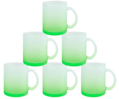 MR.R 11 once Set di 6 sublimazione Blanks Tazza in vetro verde smerigliato, tazze da caffè con manico per trasferimento termico del rivestimento termico
