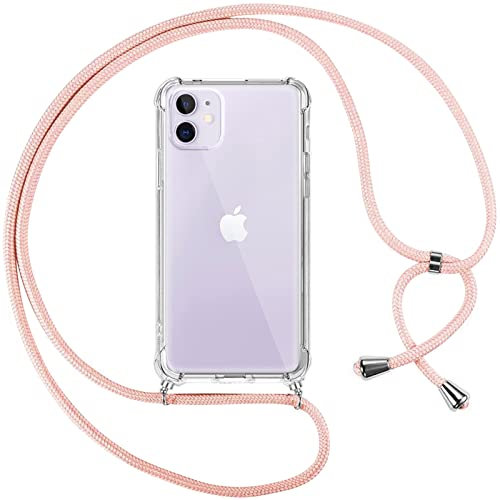 Pnakqil handyband für iPhone 11 Hülle mit Band, Transparent Weich Silikon Case mit Kordel Necklace, Durchsichtig Anti-Fall Schutzhülle für iPhone 11 mit Lanyard, Rose