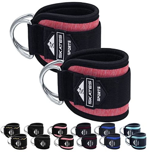 Skates Sports Ankle Straps for Cable Machine Attachment, Adjustable Neoprene Padded, Double D Steel Ring Gym Ankle Cuff for Kickback, Glute Fitness Workout, Leg Extensions, Curls, Booty Hip Abductors