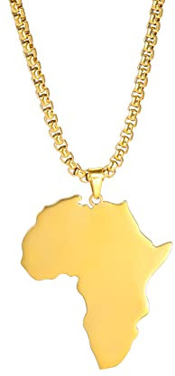 EUEAVAN Afrika Karte Anhänger Halskette Edelstahl Karte von Afrika Land Anhänger Halskette für Männer Frauen Jungen Mädchen (Silber)
