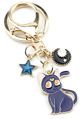 Porte-clés Sailor Moon - Motif chat magique - Motif pentagramme - Pour femme, homme, adolescent, fille, amoureux des chats, violet, M