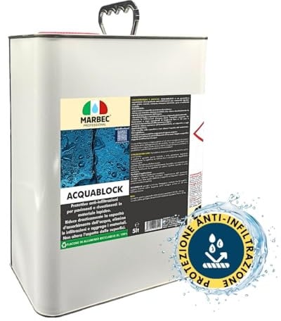 MARBEC ACQUABLOCK 5 Lt Protettivo consolidante anti infiltrazioni invisibile per pavimenti, rivestimenti, terrazze e docce interne ed esterne
