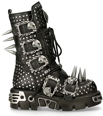New Rock Stivali 1535-S1 Stivali con Borchie Goth in Pelle Nera Metallizzata Unisex 4