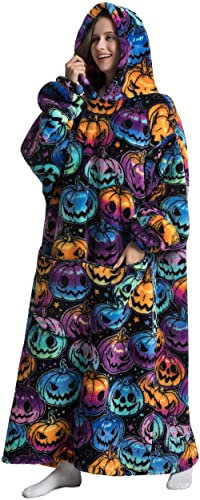 Mulaibdin Blanket Hoodie for Women Men, Oversized Long Sherpa Fleece Hoodie, Heated Wearable Blanket for Valentine's Day Gifts (Black)