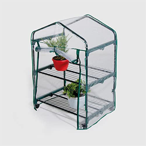 La Briantina Serra a 2 Ripiani Mobile con Ruote per Terrazze e Balconi, Struttura in Metallo e Telo in PVC Trasparente/verde, 69X49 cm - h. 98 cm, SER07397A