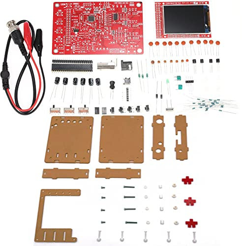 DSO138 Oscilloscopio digitale Kit fai da te Display LCD TFT da 2,4 pollici Oscilloscopio digitale con sonda a coccodrillo Clip di prova e custodia in acrilico trasparente (Parti + guscio)