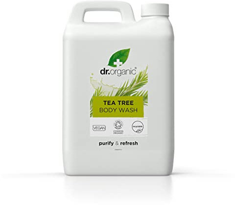 Dr Organic Teebaum Körperwaschlotion Nachfüllpackung mit Pumpe, Duschgel, Natürlich, Vegan, Tierversuchsfrei, Paraben- & SLS-frei, Recycelt & Recyclebar, Zertifiziert Bio, 5L