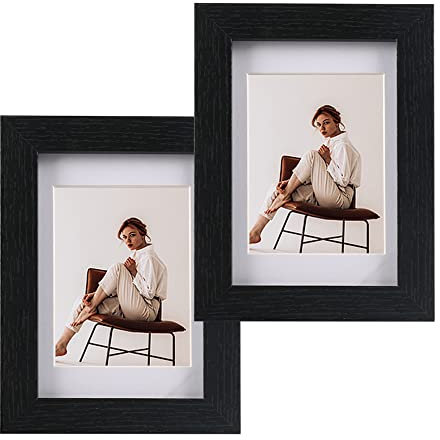 Belegao Bilderrahmen 10x15 cm 2er Set Fotorahmen Vintage mit Passepartout MDF Bruchsicherem Acrylglas Freistehende für Wand Tischrahmen, Geschenk, Dekoration - Schwarz