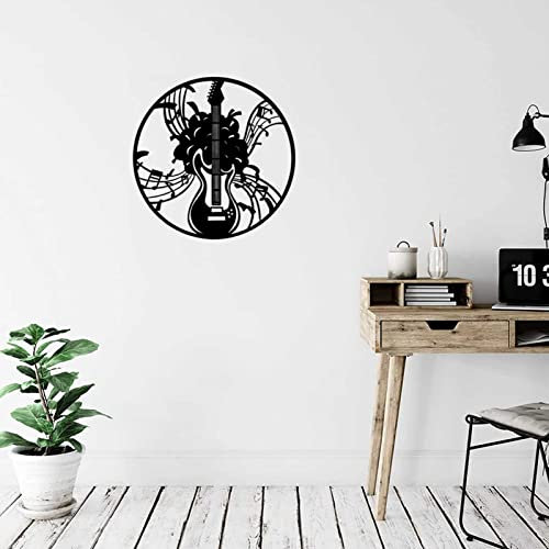 KLZUOPT Exquisite Wall Sculpture Art Decor Metal Guitar Wall Decor popular style Guitar with Music Wall Sculpture Art,Black wrought iron wall decor for Music Room Studio Bedroom Home Decorations