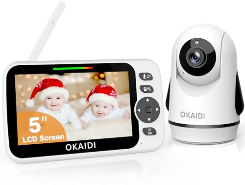 OKAIDI Video Baby Monitor with Camera and Audio, 5 Display Baby Monitor No WiFi, 30H Battery and 1000ft Range Baby Monitor, Remote Pan-Tilt-Zoom Baby Camera, Night Vision, 2-Way Talk, VOX,Temperature