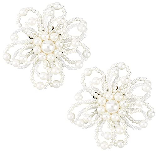 FINGERINSPIRE 1 Paio di Fermagli per Scarpe con Fiori di Perle Fibbie per Scarpe con Fibbie per Scarpe con Perline Bianche Scintillanti Staccabili per Scarpe da Sposa Tacchi Alti Stivali