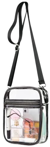 Aucuu Transparente Umhängetasche, PVC Durchsichtige Tasche mit Verstellbarem Riemen, Wasserdichte Durchsichtige Umhängetasche für Konzerte, Sportveranstaltungen, Shopping, Reisen(Großes Schwarz