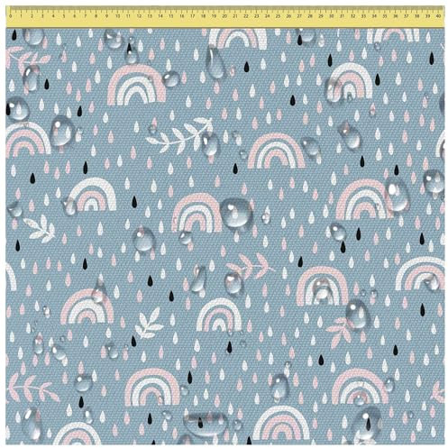 DreamRoots Segeltuch Wasserdicht - Polsterstoff Meterware 160 cm breit - Wasserabweisender Stoff 220 g/m2 600D - Markisenstoff Wasserdicht Meterware Rainbow and Raindrops 1M