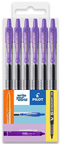 PILOT G-2 Retractable Gel Ink Rollerball Pens - 0.7mm Nib Tip - In Envelope Gift Packaging - Pack Set of 6 - Violet Ink