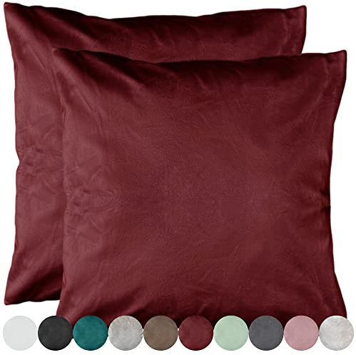 2er Pack Samt Kissenbezug Kissenhülle Set Sofakissen Samtkissen Dekorative Dekokissen Couchkissen Zierkissen Sofakissenbezug Kissen Bezug Hülle Bezüge Wohnzimmer (40x40cm, Bordeaux)