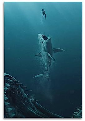 YBHF Megalodon Poster mit Meerestier-Motiv, Wandkunstdruck, Retro, ästhetische Raumdekoration, 30 x 45 cm, ungerahmt