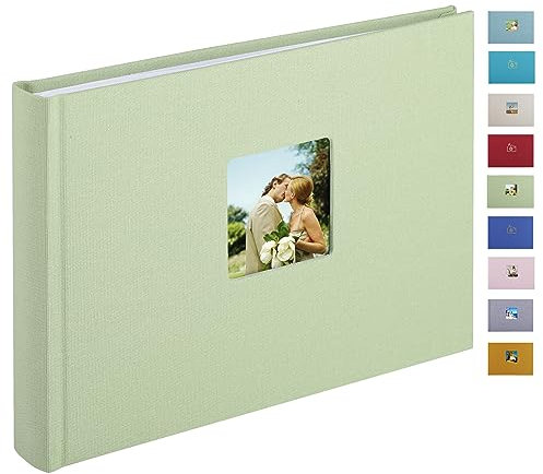 1DOT2 Leinen Fotoalbum, Fotobuch zum Selbstgestalten und Einkleben (24x17 cm, 40 Seiten, Salbeigrün)