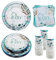 Bienvenue Baby Geschirrset für Babyparty mit blauer Folie, 20 Portionen, Teller, Servietten und Becher. 80-teiliges Set.