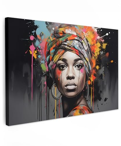 MuchoWow© Wandbilder Groß 120x80 cm XXL Wohnzimmer Wanddeko Schlafzimmer Zimmerdeko Fotowand Zimmer Deko Wand Dekoration Wall Banksy - Street Pop Art - Frau - Kopftuch - Graffiti - Schwarz