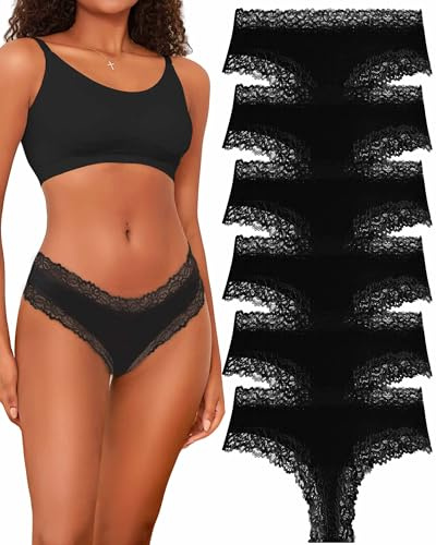 BeReady Baumwoll Unterwäsche Damen Unterhosen Damen Spitze Hipster Gerippte Brazilian Slip Sexy Atmungsaktiv Underwear Frauen Weich Pantys Mehrpack 6