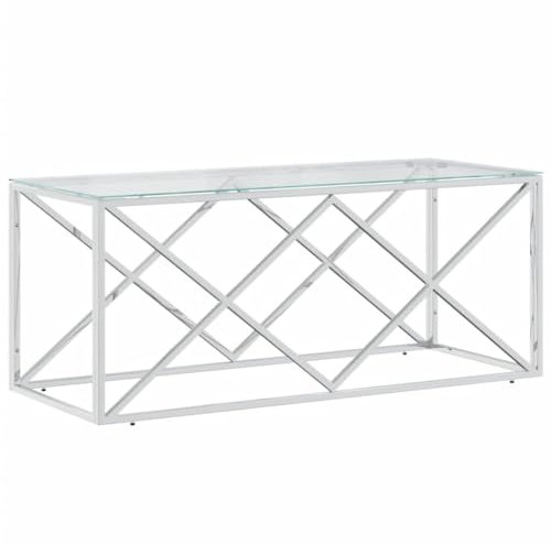 Makastle Table Basse 110x45x45 cm Acier Inoxydable et Verre