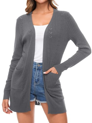 Famrrifuu Cardigan Donna Lungo con Tasche Cotone Leggero Maniche Lunghe Aperto Giacca Elegante Cardigan Maglia