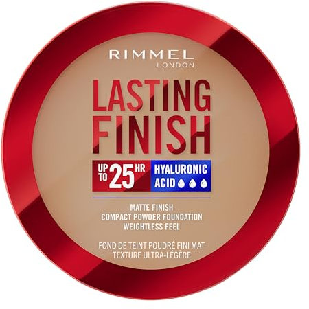Rimmel London, Lasting Finish, 008 Soft Beige, Fondotinta Compatto, Finish Soft-Focus, Finish opaco, Coprenza totale, SPF20, Formula vegana, 7 g